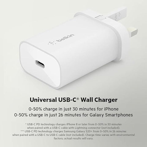 Belkin 25W Power Delivery USB C PPS Wall Charger with Included USB C to Lightning MFi Cable, USB Type C PD Power Adapter PPS enabled fast charger for iPhone 13, 12, Pro, Pro Max, Mini