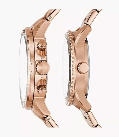 Fossil His and Hers Multifunction Rose Gold-Tone Stainless Steel Watch Box Set - BQ2827SET