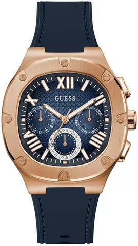 GUESS Rose Gold-Tone and Navy Silicone Multifunction Watch