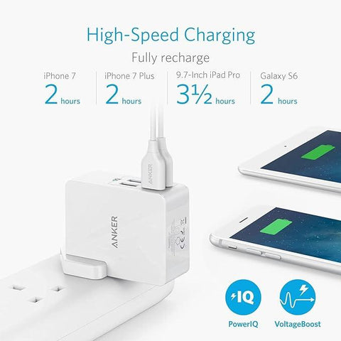 Anker USB Plug Charger 5.4A/27W 4-Port USB Charger, PowerPort 4 Lite with Interchangeable UK and EU Travel Charger, Adapter for iPhone XS/XS Max/XR/X/8, Galaxy S8/Note 3, iPad Air 2/mini 3, and More