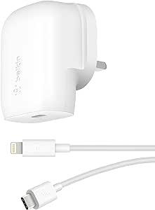 Belkin 30W USB C Wall Charger with USB-C to Lightning Cable, PPS, PowerDelivery, USB-IF Certified PD 3.0 Fast Charging for iPhone 14/14 Plus, Pro, Pro Max, and More