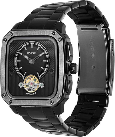 Fossil Inscription Men's Watch with Square Case and Stainless Steel, Silicone or Leather Band