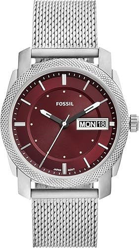 Fossil Machine Three-Hand Day-Date Stainless Steel Mesh Watch - FS6014