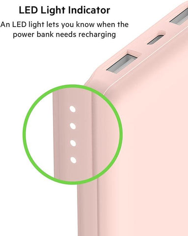 Belkin 10000mAh portable power bank, 10K USB-C portable charger with 1 USB-C port and 2 USB-A ports, battery pack for up to 15W charging for iPhone, Samsung Galaxy, AirPods, iPad, and more – Rose Gold