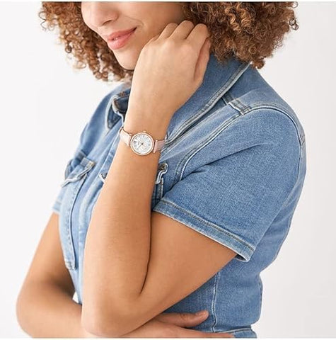 Fossil ES5268 Carlie Three-Hand Blush Eco Leather Analog Watch for Women, 28 mm Size, Pink