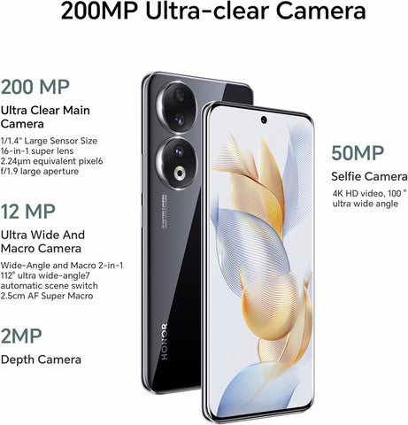 HONOR 90 Smartphone 5G, 200MP Triple Camera, 6,7” Curved AMOLED 120Hz Display, 8GB+256GB, 5000mAh Battery, Supercharge 66 W, Dual SIM, Android 13, Midnight Black