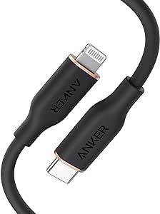 Anker PowerLine III Flow, USB C to Lightning Cable for iPhone 14/14 Pro/ 13/12//11 [MFi Certified, 3ft, Midnight Black] Supports Power Delivery, Silicone Cable (Charger Not Included)