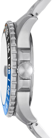 Fossil Men's Blue GMT Stainless Steel Dual Time Watch, Color: Silver (Model: FS5991), Silver, One Size, 46 mm Blue 3 Hand Date Stainless Steel Watch FS5991